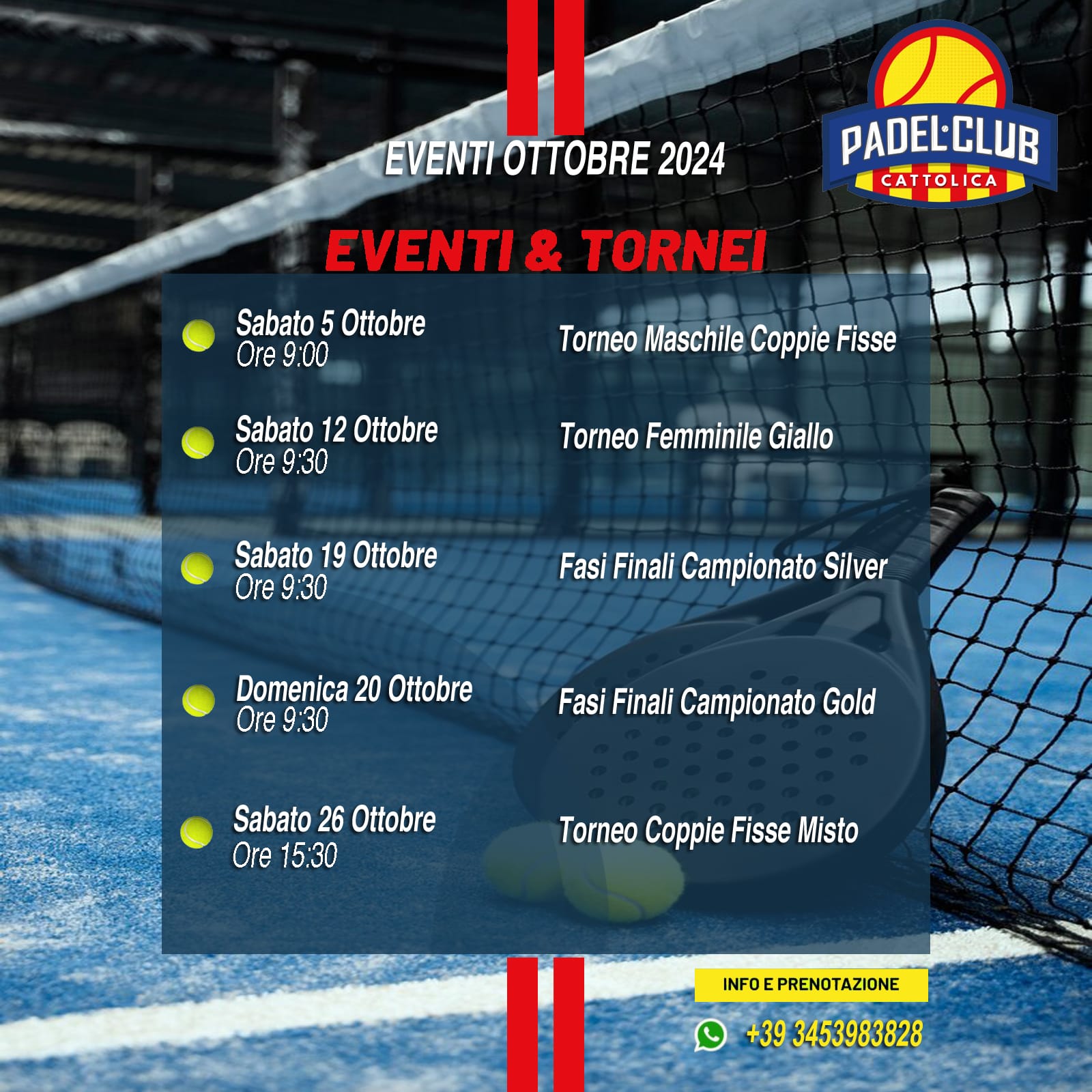 eventi padel ottobre e tornei